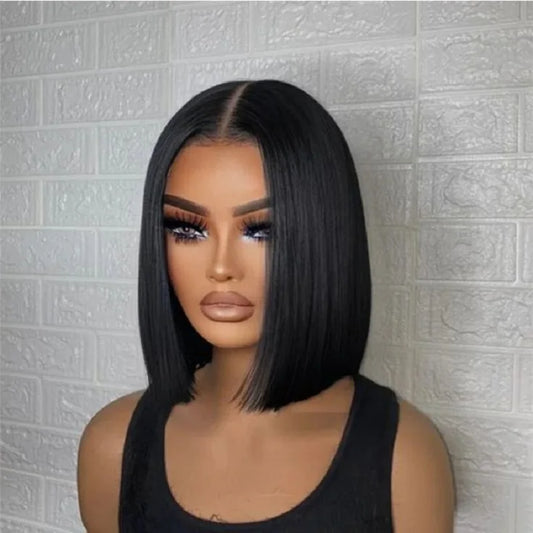 Short Bob Wig in 100% Brazilian Human Hair – Straight Lace Front 13x6, Pre-Plucked Hairline, Natural Look for Black Women