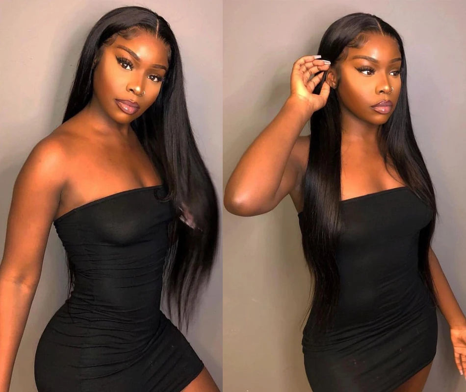 Perruque Lace Frontal wig naturelle péruvienne Remy, cheveux lisses, HD, 13x6, pre-plucked, 180%, pour femmes