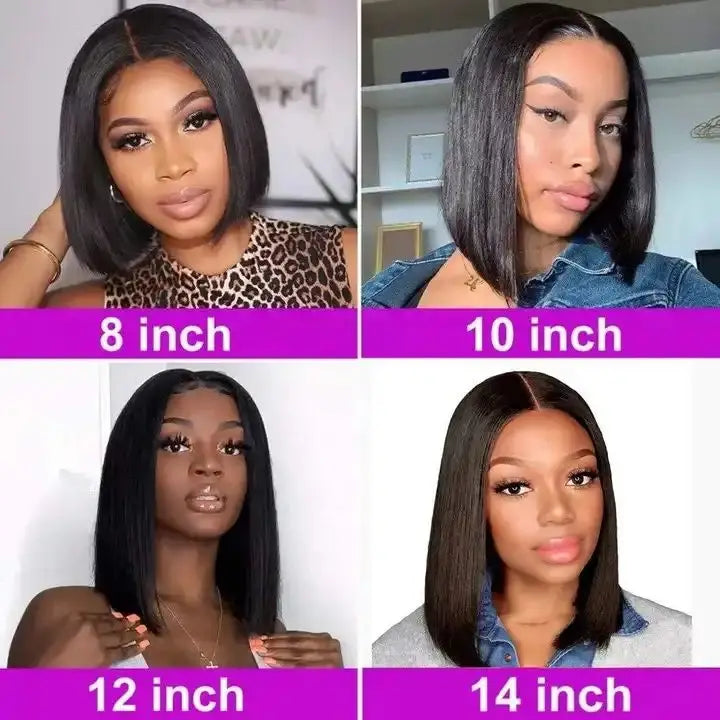 Short Bob Wig in 100% Brazilian Human Hair – Straight Lace Front 13x6, Pre-Plucked Hairline, Natural Look for Black Women