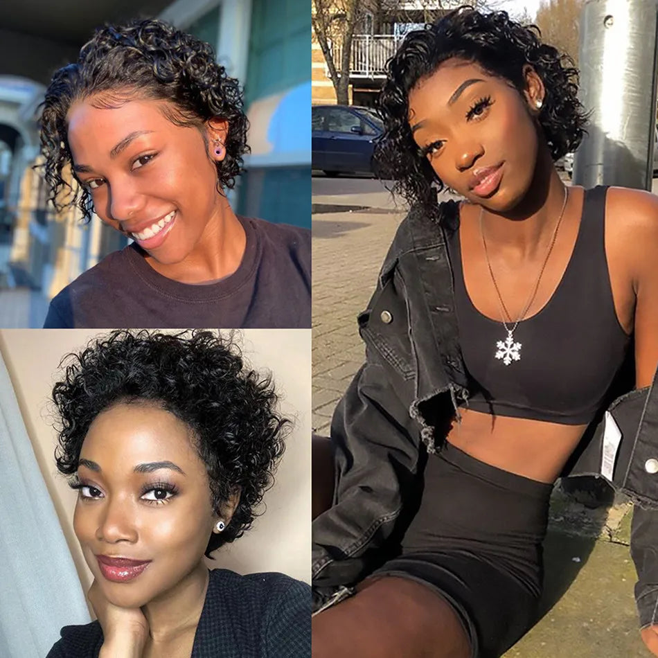 Perruque Pixie Cut Courte Bouclée en Cheveux Humains, Perruque Brésilienne Pas Chère en Cheveux Remy, Perruques Transparentes 13x1 en Dentelle pour Femmes en Promotion