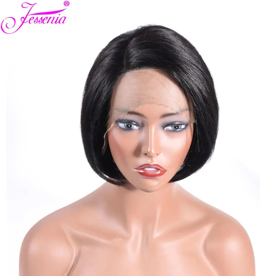 Cheveux humains 13X2 perruques courtes coupe lutin perruques droites Bob HDTransparent dentelle frontale perruques pour les femmes noires 250 densité Perruque pas cher