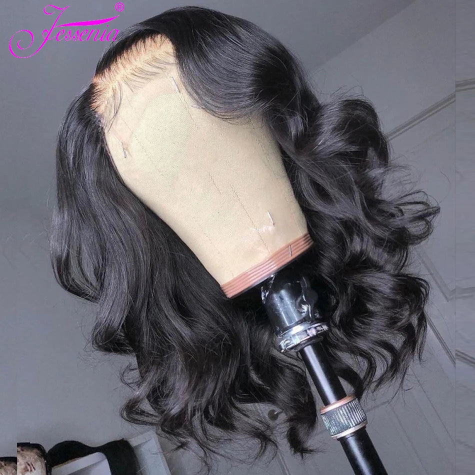 Perruque bob Body Wave “Wear and Go” en cheveux humains péruviens, dentelle frontale, sans colle, prête à porter, couleur naturelle