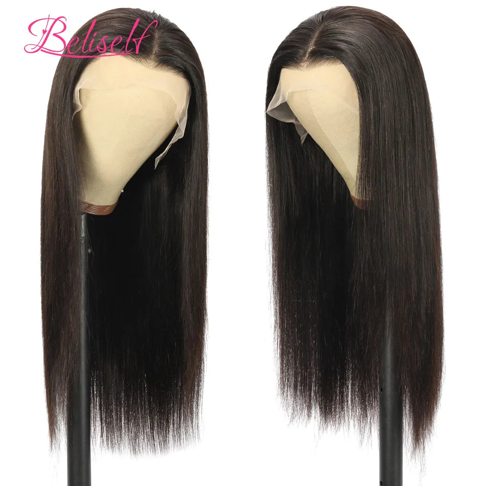 Perruque Lace Front Wig naturelle lisse, cheveux humains, Transparent HD, 13x4, 13x6, pre-plucked, 5x5, HD, Lace Closure, Beliself