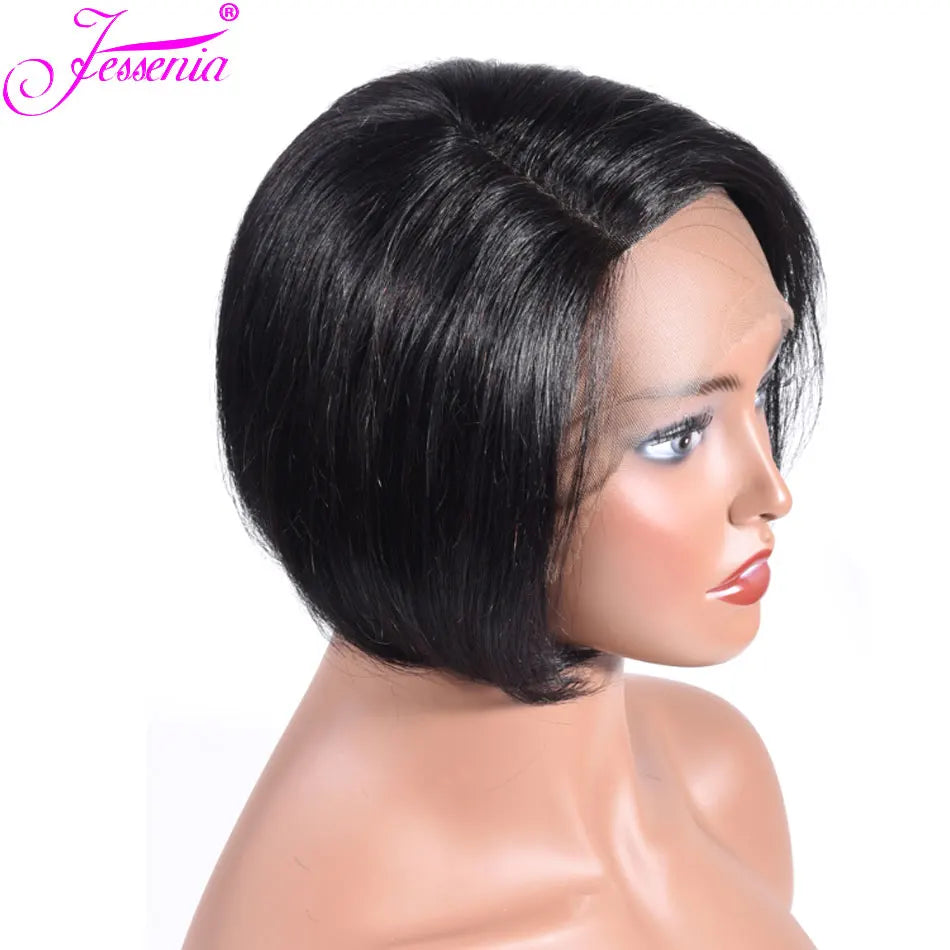 Cheveux humains 13X2 perruques courtes coupe lutin perruques droites Bob HDTransparent dentelle frontale perruques pour les femmes noires 250 densité Perruque pas cher