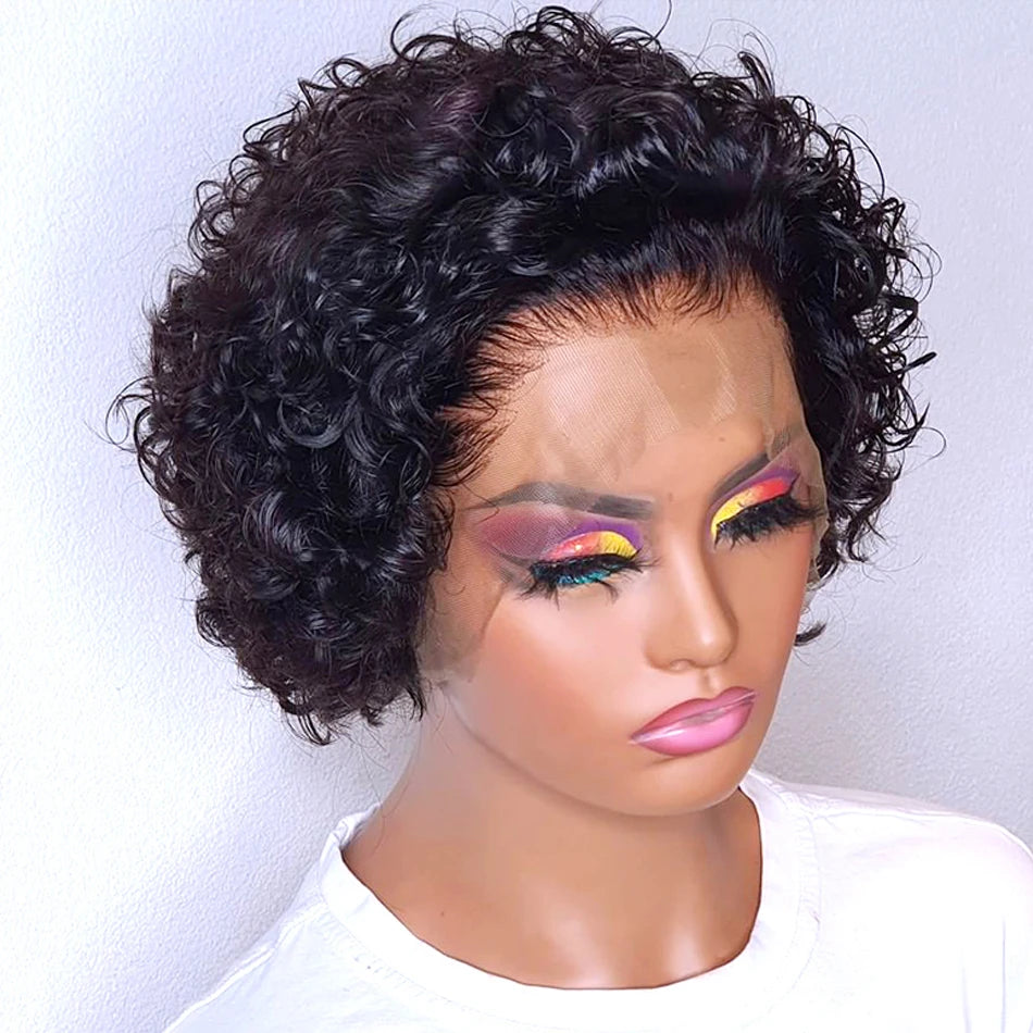 Perruque Pixie Cut Courte Bouclée en Cheveux Humains, Perruque Brésilienne Pas Chère en Cheveux Remy, Perruques Transparentes 13x1 en Dentelle pour Femmes en Promotion