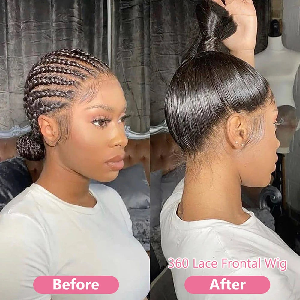 Perruque Lace Frontal Wig 360 naturelle brésilienne lisse, cheveux lisses, 13x6, Transparent, pre-plucked, pour femmes