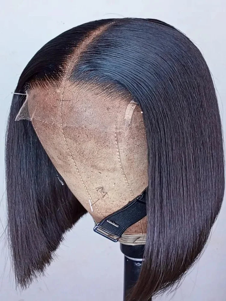 100% perruque de cheveux humains sans colle tressé fermeture Hd dentelle frontale perruque pré-coupée vietnamienne droite courte Bob dentelle avant perruque pour les femmes