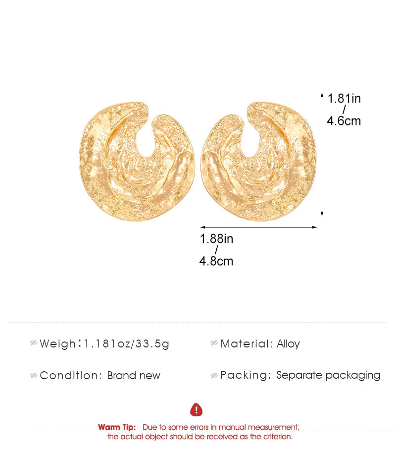 Boucles d'oreilles ovales en forme de cœur en or exagéré pour femme, boucle d'oreille en métal, bijoux géométriques déformés irréguliers, tendance 2025