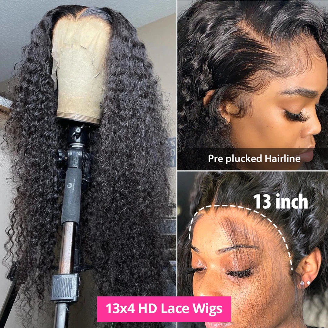 Perruques de cheveux humains à dentelle frontale HD 13x6 360, densité 250, 40-46 pouces, ondulation profonde, pré-épilées, pour femmes noires