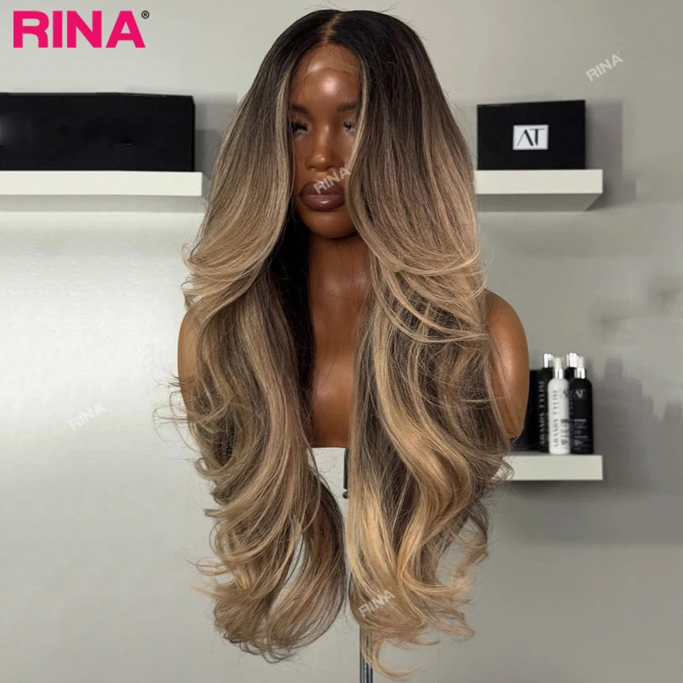 Ombre Blonde Highlight Color 200 Densité 13x4 13x6 Perruque en cheveux humains à la base en dentelle transparente en cheveux brésiliens pour femmes Ondulation naturelle