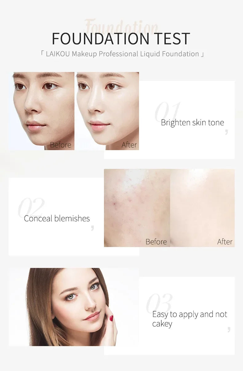 LAIKOU fond de teint liquide hydratant longue durée cosmétiques pour le visage naturel éclaircir le teint de Base du visage maquillage 30 ml
