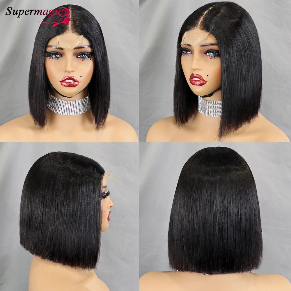 Vietname Super Double os tiré droit 2x6 dentelle fermeture Bob perruque avec 100% cheveux humains Nature noir 300 densité pour les femmes noires