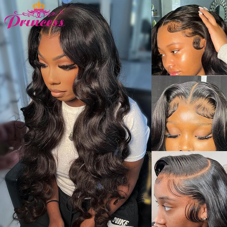 Perruque Lace Frontal Wig Body Wave naturelle – Princess Hair, cheveux 100% humains, 13x4, Lace Transparent, perruque Lace Front Wig, pour femmes