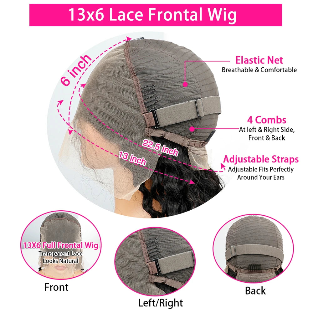 40 46 pouces 13x4 13x6 pleine frontale HD dentelle transparente longue vague profonde brésilienne Remy cheveux humains pré plumés perruques 200 densité