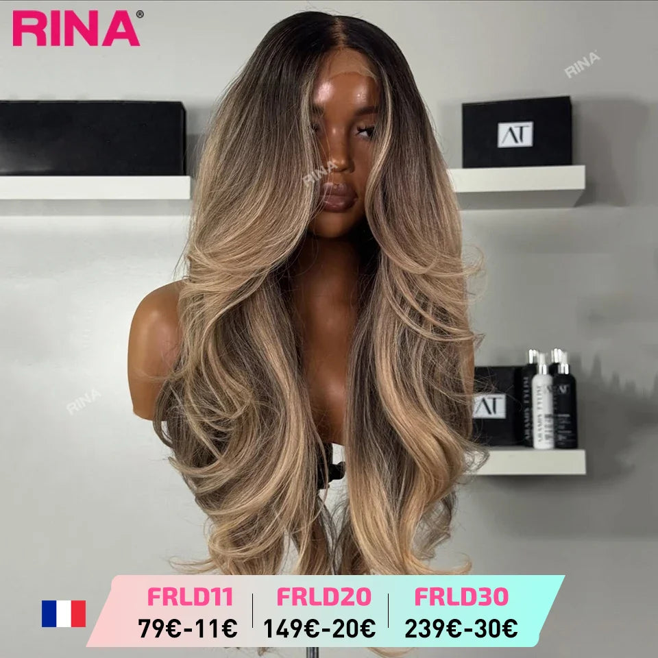 Ombre Blonde Highlight Color 200 Densité 13x4 13x6 Perruque en cheveux humains à la base en dentelle transparente en cheveux brésiliens pour femmes Ondulation naturelle