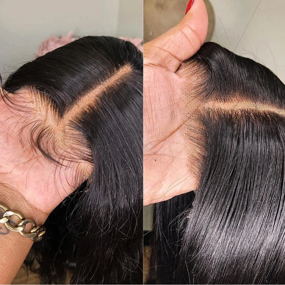 Perruques prêtes à porter sans colle, cheveux humains brésiliens lisses, coupe courte bob, pré-épilées, perruque frontale en dentelle transparente HD 13x4