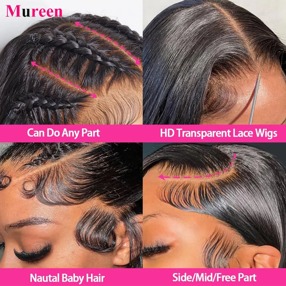 250% densité cheveux raides 13x6 HD dentelle frontale perruque cheveux humains 13x4 pleine dentelle avant perruque pour les femmes perruques de cheveux humains