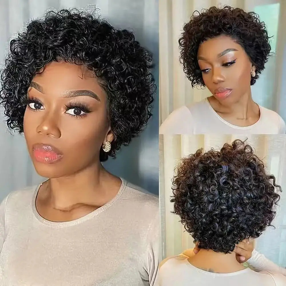 Perruque Pixie Cut Courte Bouclée en Cheveux Humains, Perruque Brésilienne Pas Chère en Cheveux Remy, Perruques Transparentes 13x1 en Dentelle pour Femmes en Promotion