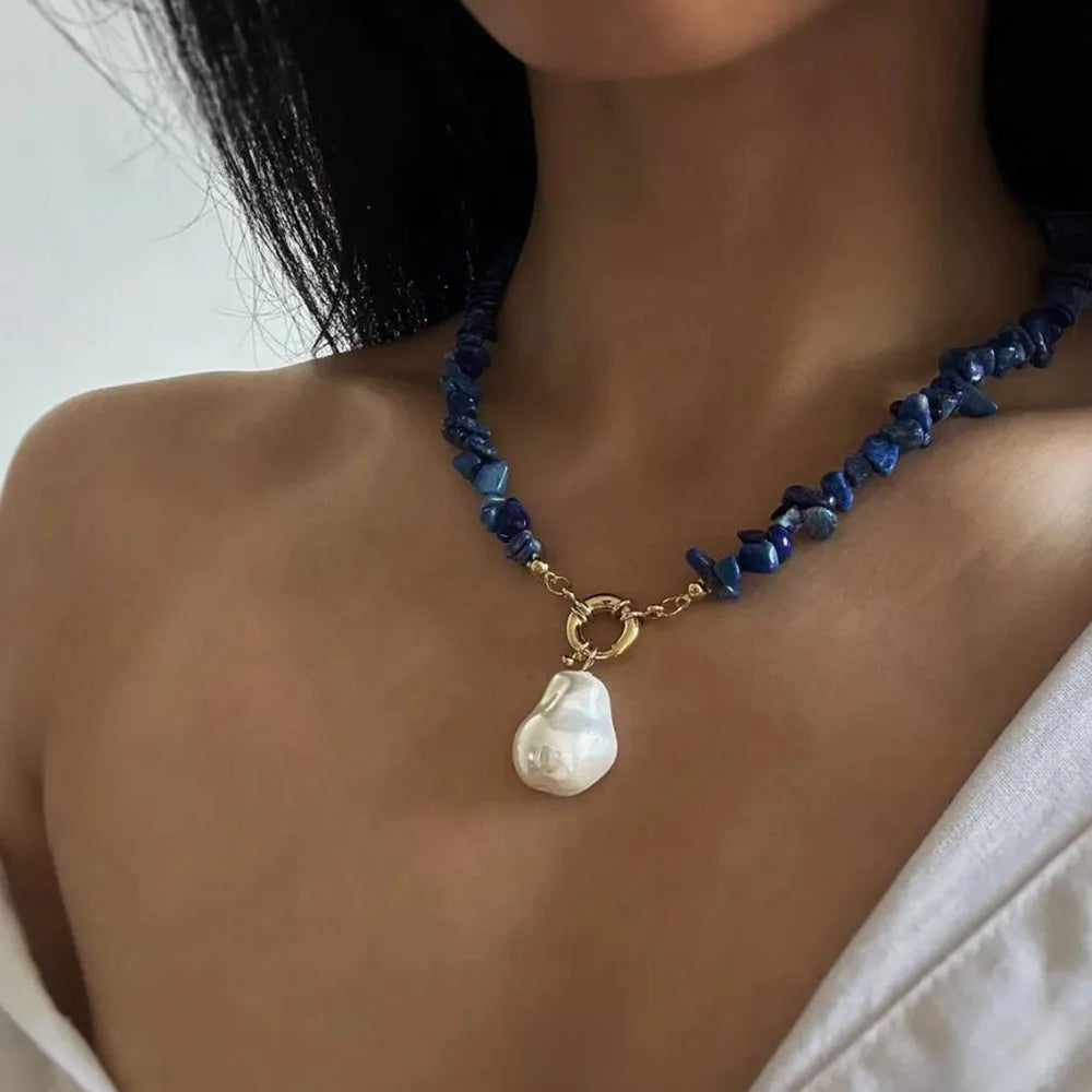 Élégant imiter Barlot perle pendentif collier ras du cou chaîne en pierre naturelle pour les filles bijoux tendance vacances cadeaux de mariage X0294