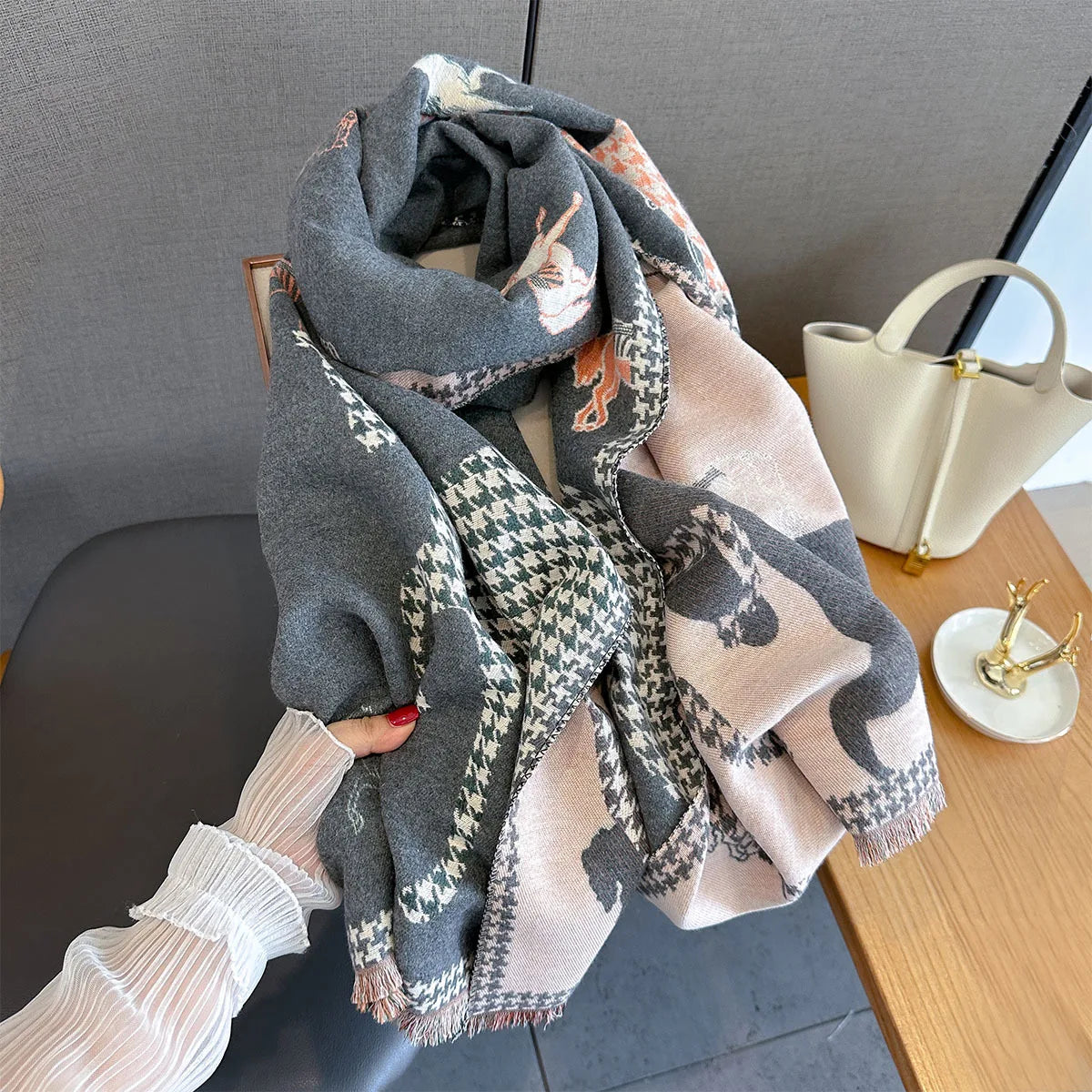 Echarpe nouveau rétro cheval imprimé écharpe pour femmes Design de luxe vêtements d'extérieur automne hiver 2025 épais chaud cou-protection châle enveloppement