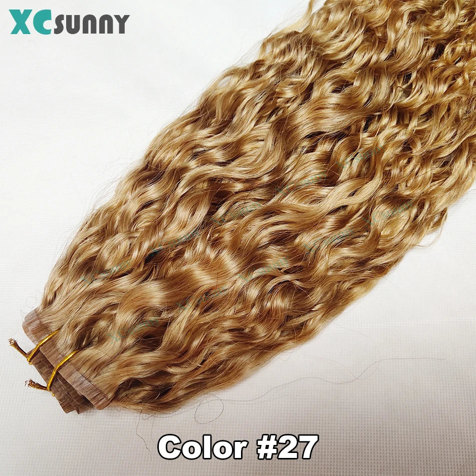 Extensions de Cheveux Humains Bouclés à réinitialisation en PU pour Femme, Sans Couture, 27 Blonde