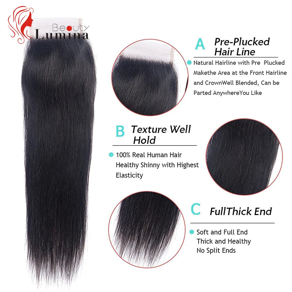 Swiss Lace Frontal Closure Péruvienne Remy Cheveux 100% Naturels Lisses, 5x5, 13x4, Document Naturel