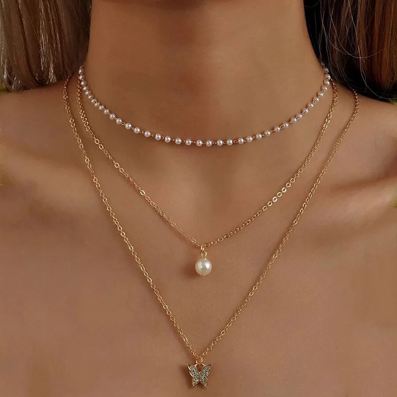 YWZIXLN tendance bijoux élégants mariage multicouche collier de perles pour les femmes mode blanc Imitation perle collier ras du cou N0323