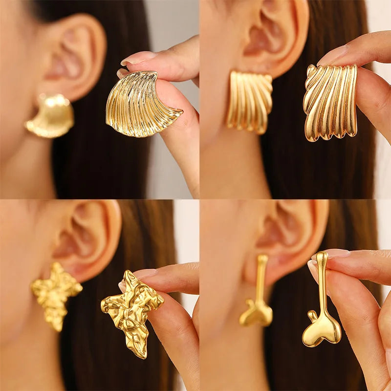 Boucles d'Oreilles en Titane et Acier localité Déformable, Bijoux en Métal, Tendance, Vintage, Rond, Carré, Cœur, pour Femme, Nouvelle Collection 2024