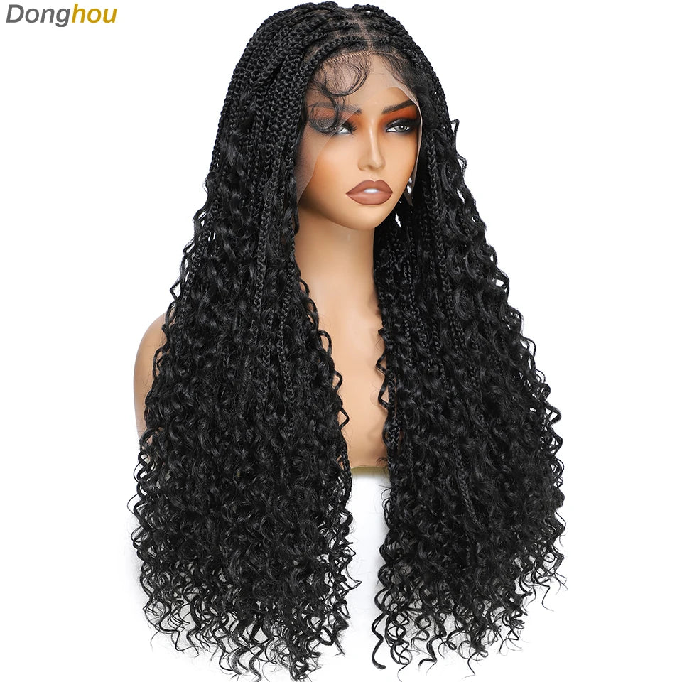 Perruque tressée Boho sans nœuds pour femmes noires, couleurs ombrées 1B/T30, style boîte bohème, tresses africaines naturelles