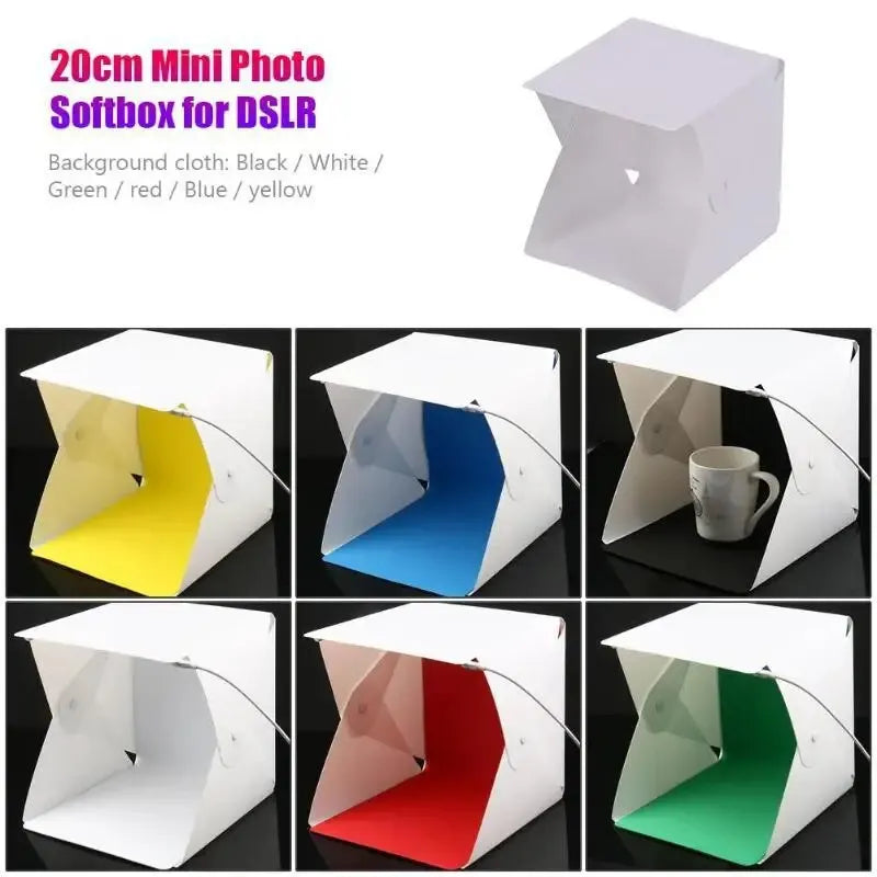 Mini cabine Photo pliante Softbox petites lumières LED boîte à lumière pliante Portable accessoires Photo Double bande lumineuse 6 couleurs toile de fond