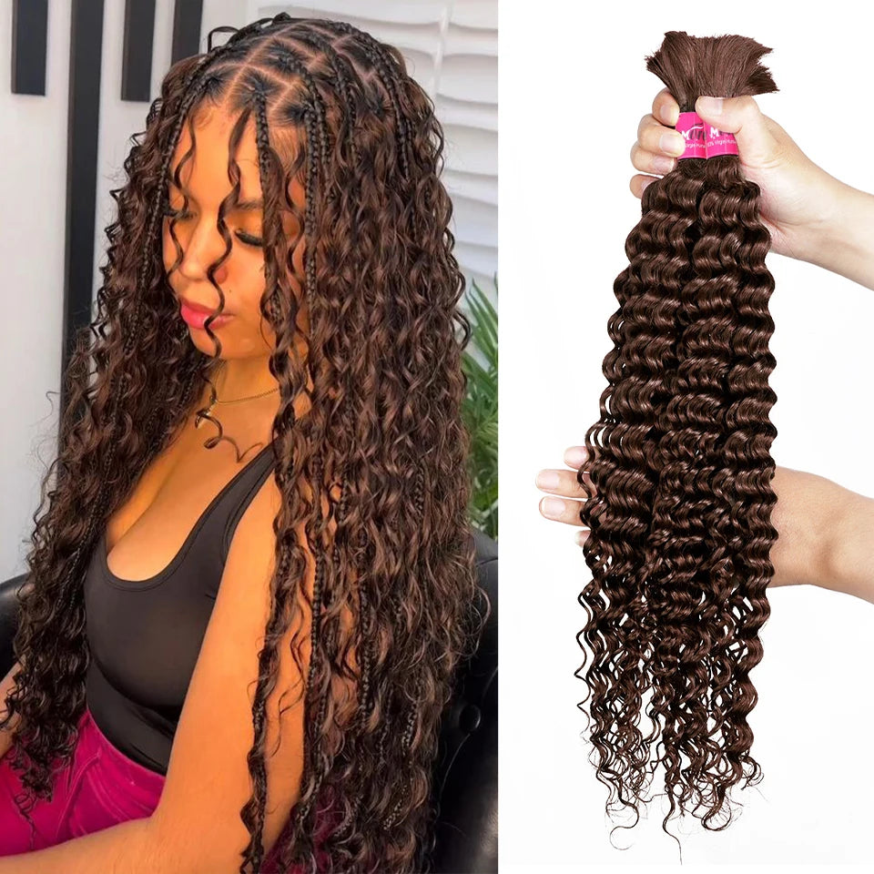 Extension de Cheveux Humains pour Tresses, Brun Foncé, Sans Trame