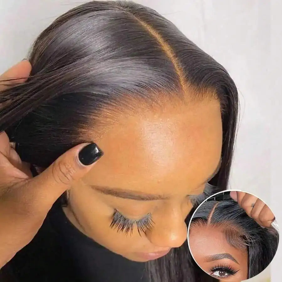 Perruques Bob de cheveux humains brésiliens sans colle HD perruque avant en dentelle sans colle os court perruque frontale en dentelle droite prête à porter 250 densité