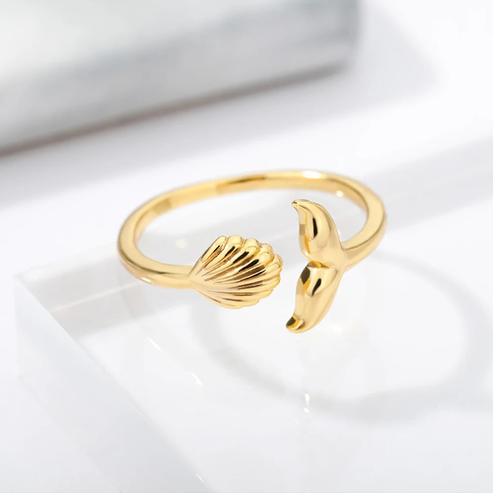 Bagues ouvertes en forme d'étoile de mer pour femmes, couleur or, en acier inoxydable, pour l'été, plage, esthétique, étanche, bijoux cadeau