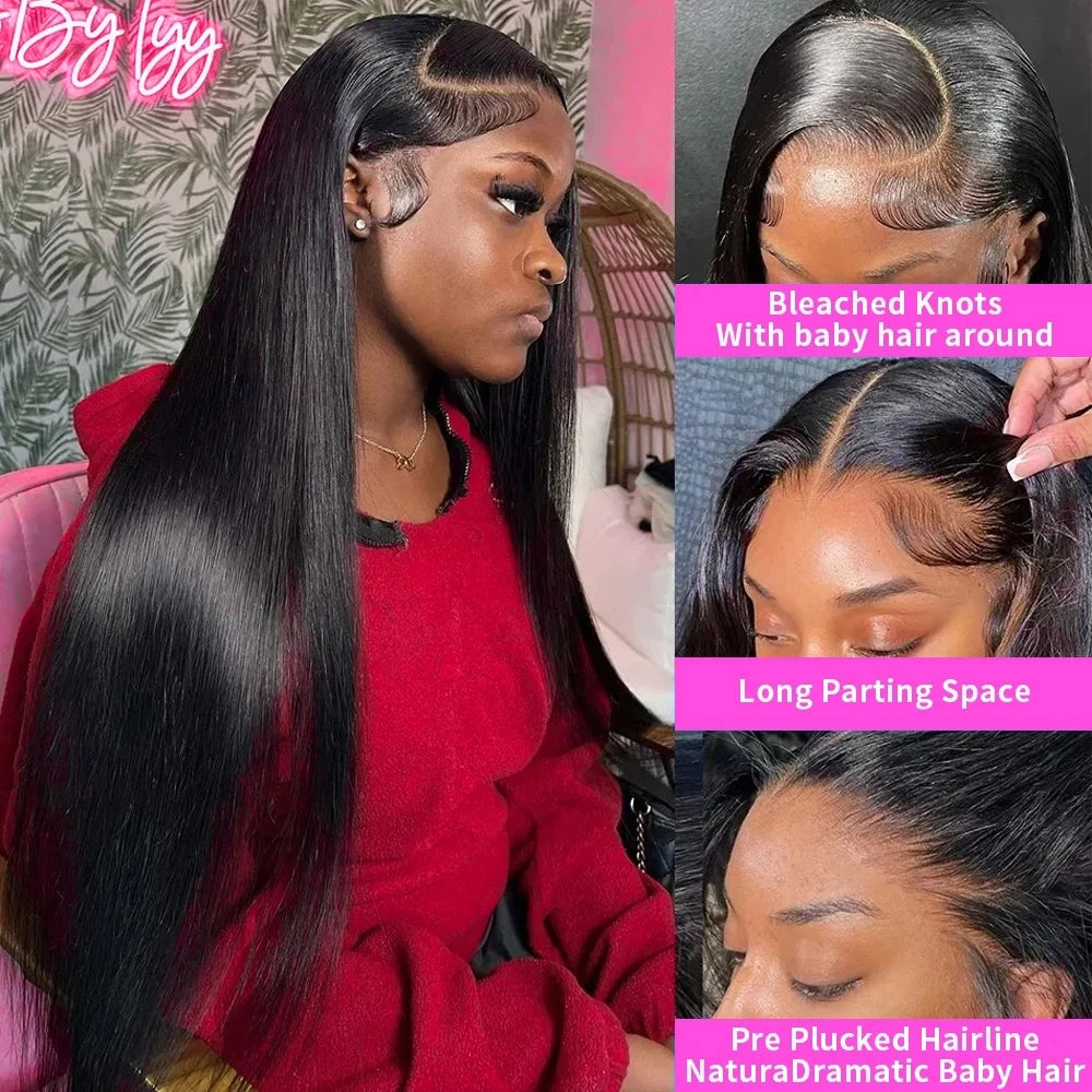 40 pouces os droit 13x6 HD Transparent dentelle frontale perruques de cheveux humains 250% brésilien 360 13x4 pleine dentelle avant perruques pour les femmes