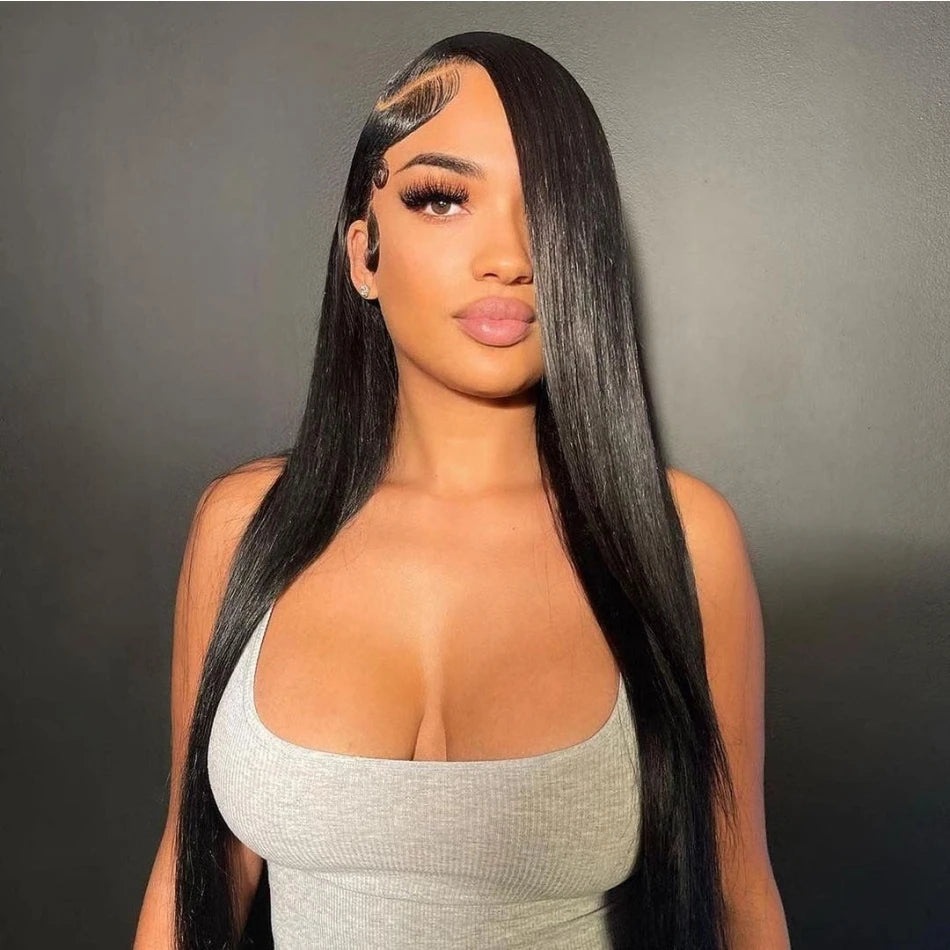 Perruque Lace Frontal Wig 360 naturelle brésilienne lisse, cheveux lisses, 13x6, Transparent, pre-plucked, pour femmes