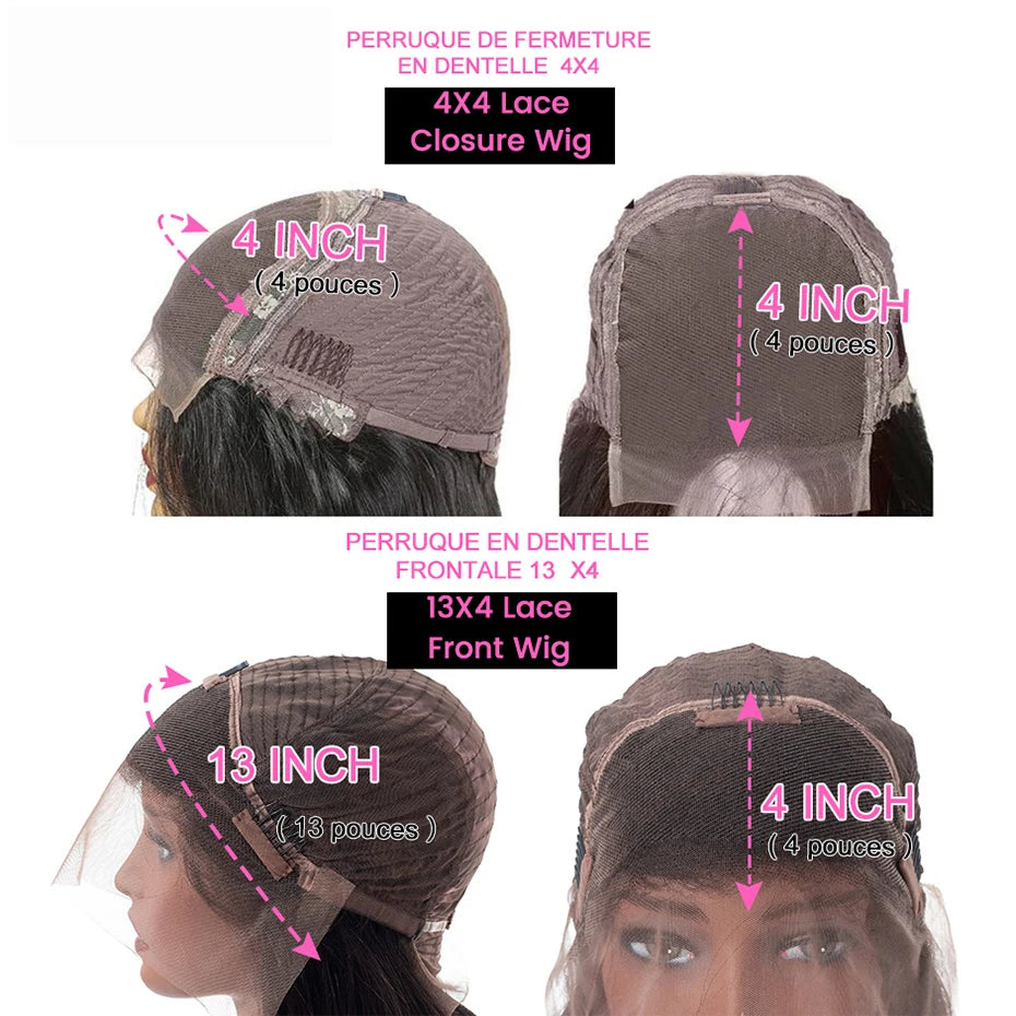 Perruque 13x6 (ou 13x4) à dentelle frontale transparente, densité 180 %, cheveux humains indiens effet body wave. Modèle pré-plumé pour un rendu naturel et élégant