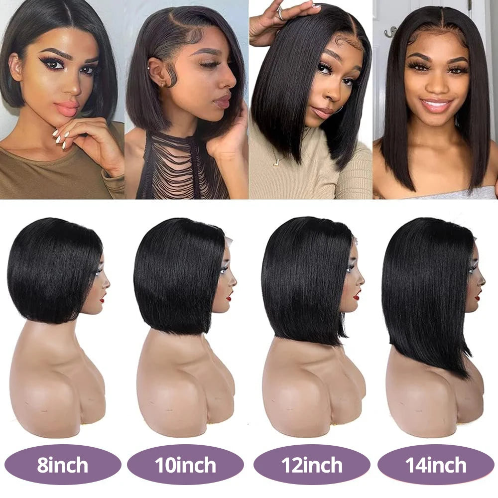 Perruques Bob de cheveux humains brésiliens sans colle HD perruque avant en dentelle sans colle os court perruque frontale en dentelle droite prête à porter 250 densité