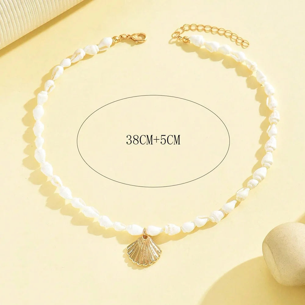 Collier de perles de coquillage naturel à la mode, pendentif en coquillage, bijoux inspirés de l'océan, ras du cou, adapté aux femmes, fête de vacances quotidienne