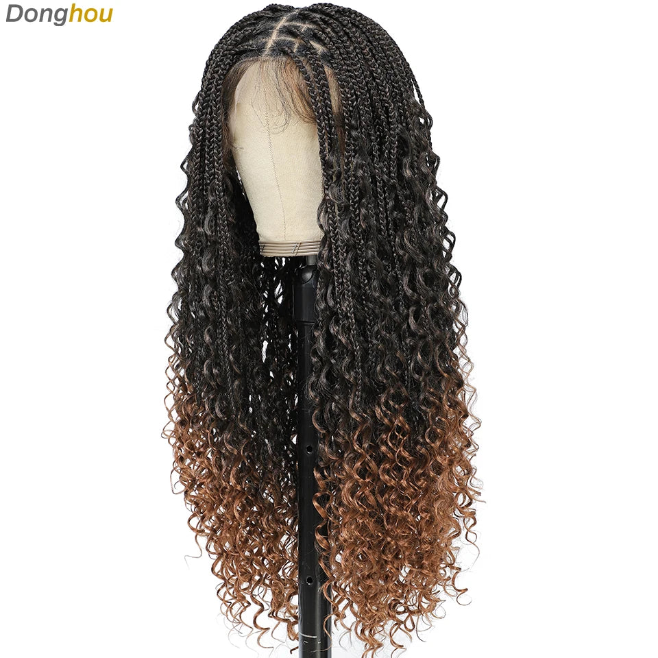 Perruques tressées sans nœuds ombrées Boho pour femmes noires 1B T30 couleurs boîte bohème tresses Perruques tresses Africaines Naturelles