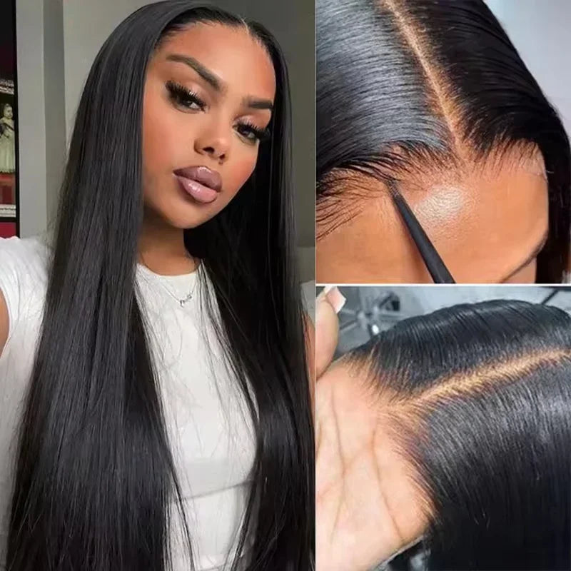 Perruque Lace Frontal Wig sans colle naturelle, cheveux lisses, 13x6, 30 32 pouces, 13x4, pre-plucked, 5x5, pour femmes