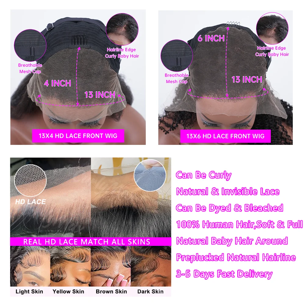 250% 30 40 pouces cheveux humains 13x6 HD dentelle frontale perruque brésilienne lâche vague profonde bouclés cheveux humains 360 pleine dentelle avant perruque pré-plumée