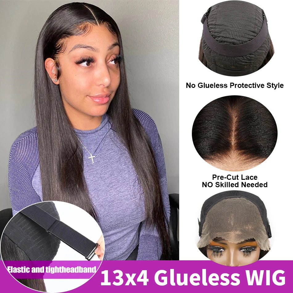 300% densité Wear and Go 7x5 perruque sans colle cheveux humains pré-coupé prêt à porter 13x6 dentelle avant perruque droite perruque de cheveux humains pour les femmes