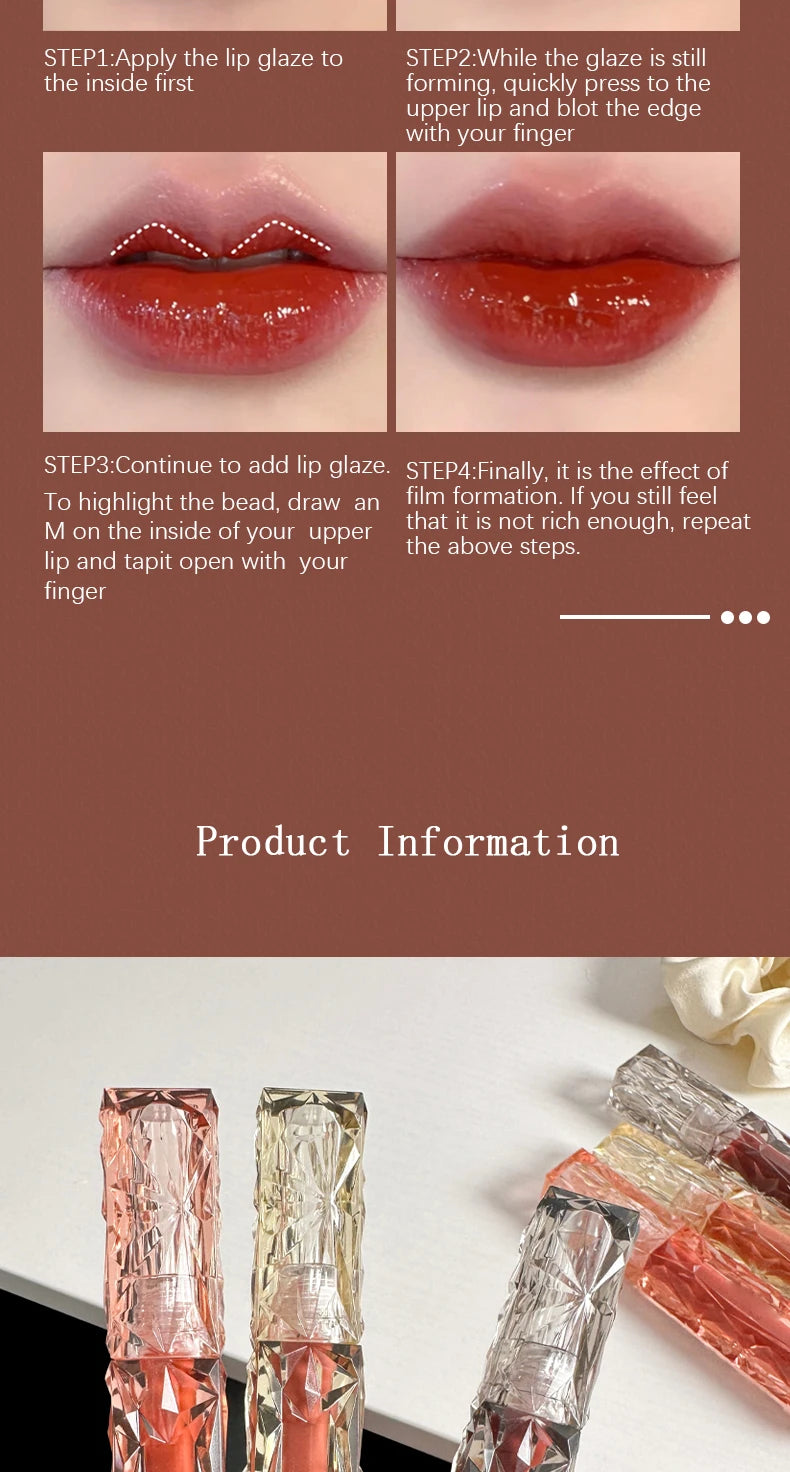 Brillant à lèvres hydratant longue durée, facile à teindre, miroir imperméable, verre d'eau, cosmétiques de couleur transparente