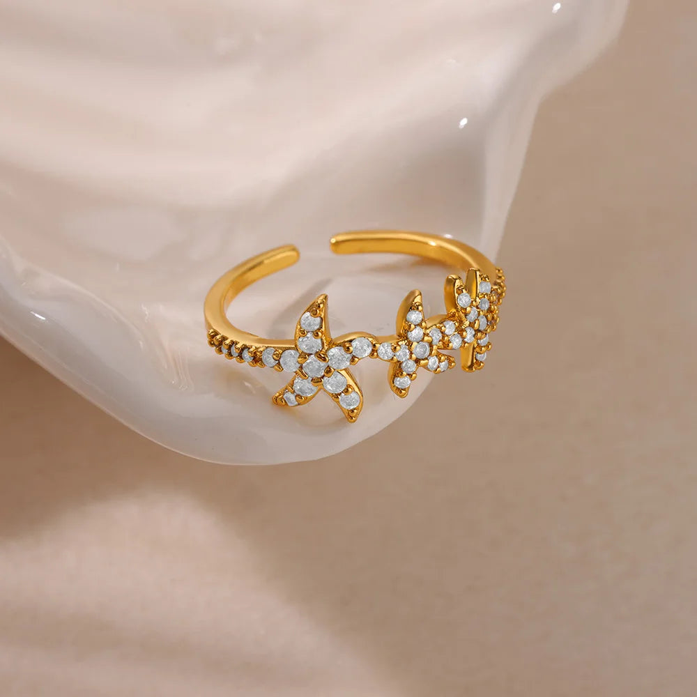 Bagues ouvertes en forme d'étoile de mer pour femmes, couleur or, en acier inoxydable, pour l'été, plage, esthétique, étanche, bijoux cadeau