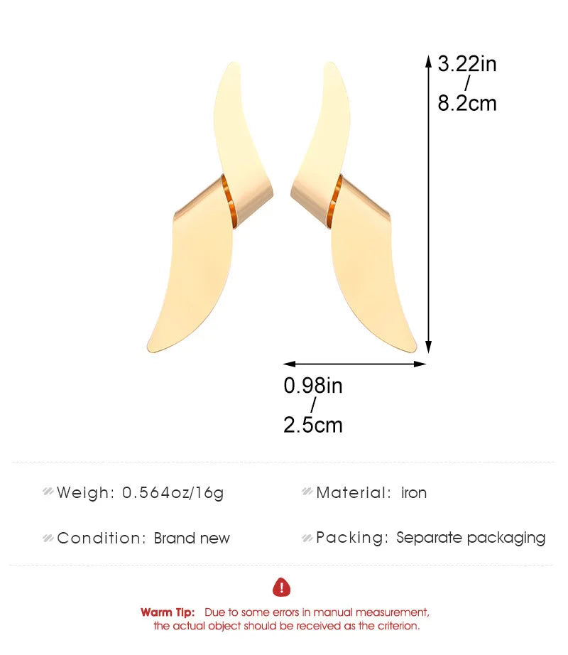 Boucles d'oreilles ovales en forme de cœur en or exagéré pour femme, boucle d'oreille en métal, bijoux géométriques déformés irréguliers, tendance 2025