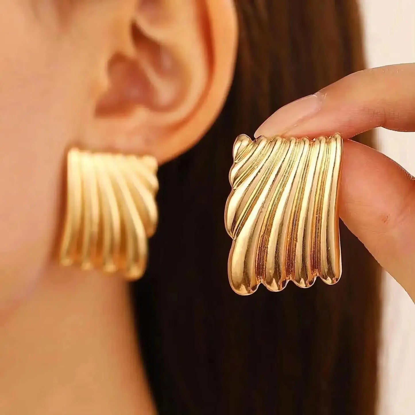 Boucles d'Oreilles Exagérées en Or pour Femme, Bijoux en Métal, Grand Cuir oral elu, Tendance, Nouvelle Collection 2024