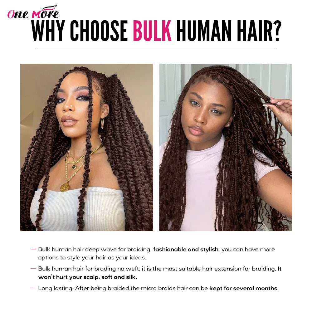 Extension de Cheveux Humains pour Tresses, Brun Foncé, Sans Trame