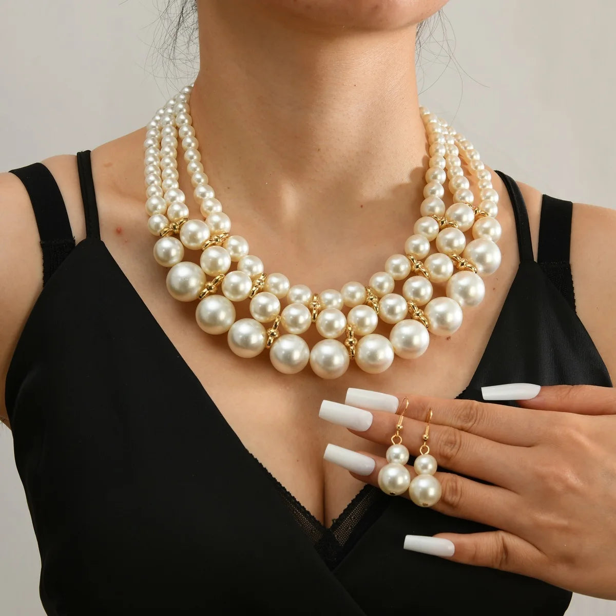 Ensemble de bijoux de mariage pour patients, collier et boucles d'oreilles en perles multicouches, fait à la main, nouvelle mode, accessoires de fête pour femmes, 216.239.