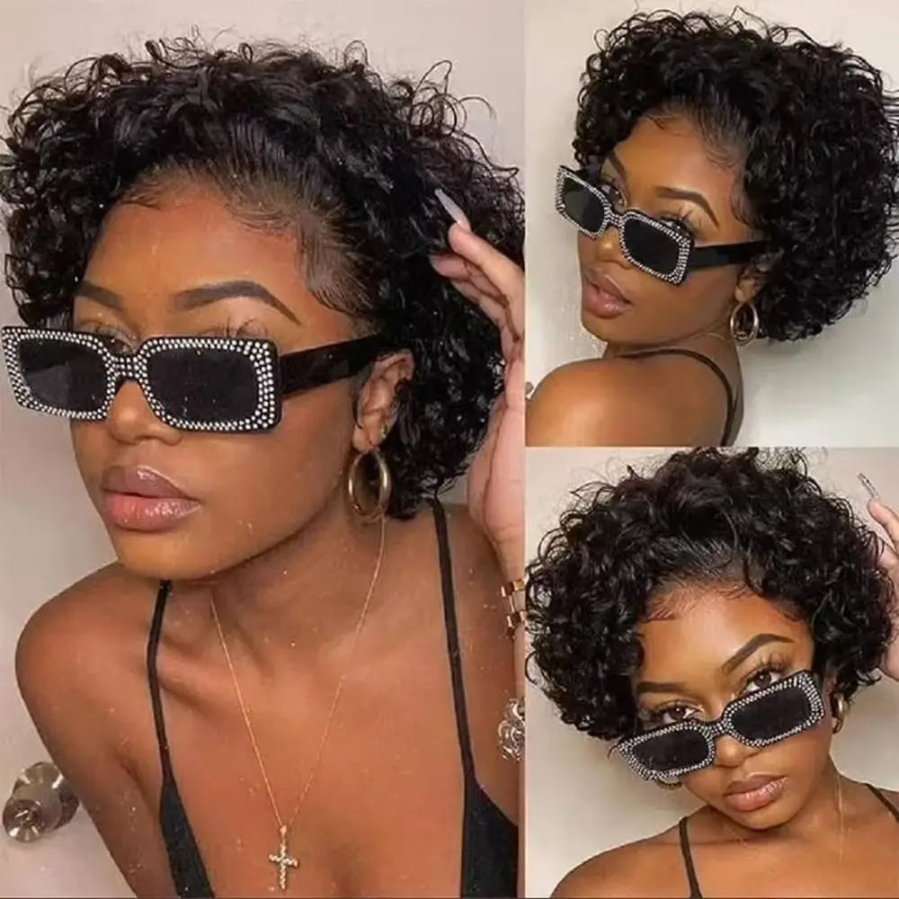 Perruque Pixie Cut Courte Bouclée en Cheveux Humains, Perruque Brésilienne Pas Chère en Cheveux Remy, Perruques Transparentes 13x1 en Dentelle pour Femmes en Promotion