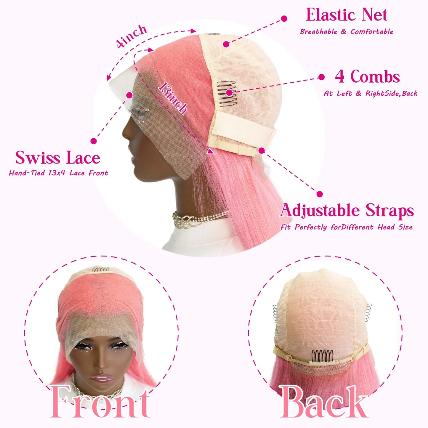 Cheveux humains Rose Rose droite Bob perruques pour femmes brésiliennes 13X4 dentelle avant perruques courtes dentelle frontale pré-plumée couleur Rose Bob perruque